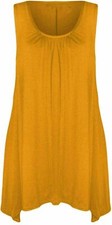 WOMENS RUCHED GATHERING SLOUCH FIT LADIES HANKY HEM VEST FLARED SWING LONG TOP 