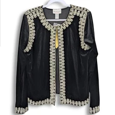 Victor Costa Occasion Velvet Crystal Rhinetone Embroidered Jacket Size L