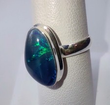 6.06ct NEW Genuine Natural Australian Opal Solitaire .925 Sterling Silver Ring
