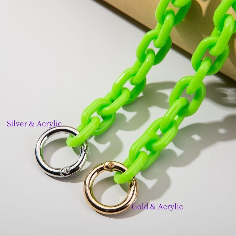 Bolso bandolera de hombro con correa de cadena de acrílico dorado plateado # de repuesto para mujeres