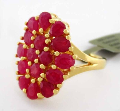 GENUINE 3.20 Cts RUBY RING .925 STERLING SILVER (Yellow Tone) -  New With Tag