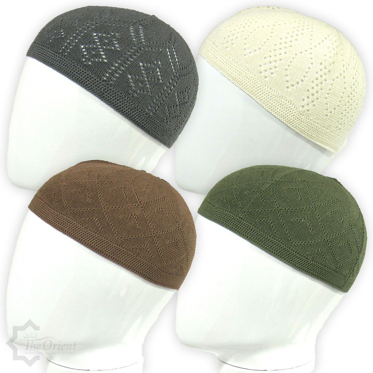 BaronHong Moslim Gebed Hoed Mannen Islam Kufi Hoofddeksels Skull Cap Gouden Borduurwerk, Wit, 59