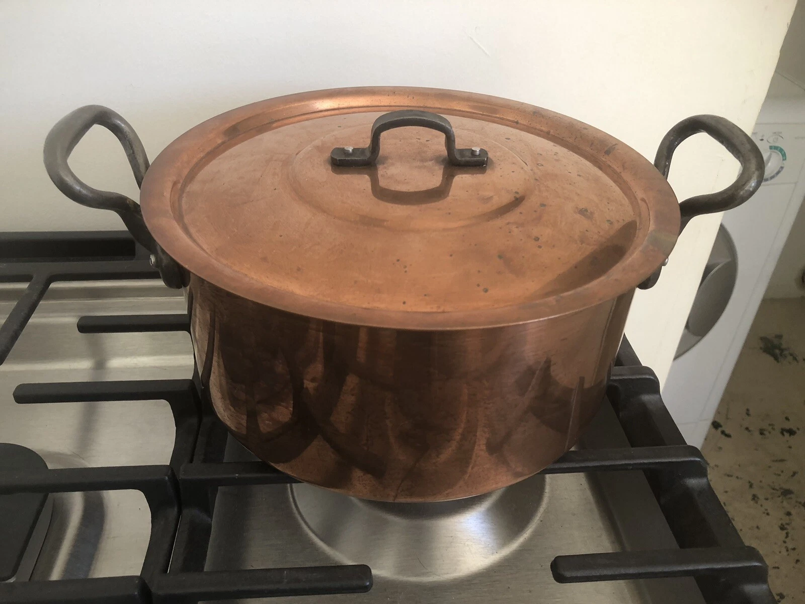 VINTAGE FRENCH BAUMALU COPPER SOUP CASSEROLE STOCK POT MADE IN FRANCE