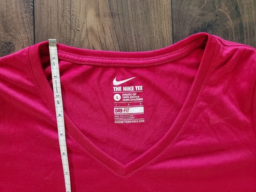 Nike Dri-Fit Womens Large L Fuchsia V Neck Short Sleeve Athletic Shirt Pink - Picture 13 of 14