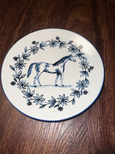 molly hatch anthropologie Horse Floral Blue Flow Decorative Plate 8 1/2’