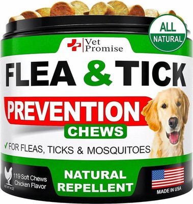 100% Natural Flea and Tick Prevention Chewable Pills for All Dogs, Made In USA