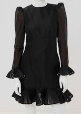 Zimmermann Women's Black Linen Faux Pearl Trim Crewneck Crush Dress Size 0