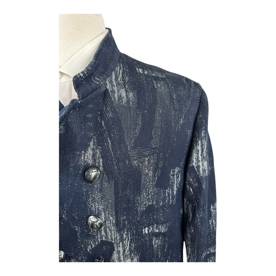 John Varvatos Collection Limited Edition Blue Marble Linen Military Jacket 42R - Image 4 of 4