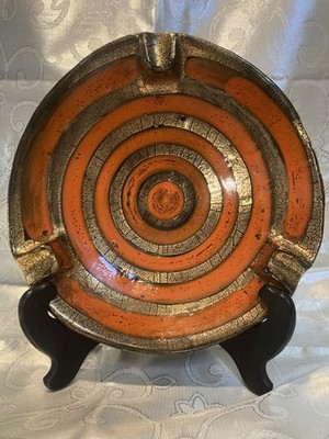 MCM Bitossi Ceramiche Aldo Londi Italy Pottery Ashtray Orange/Gold/ ''Bullseye''
