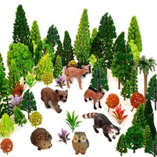 Animal Trees 48pcs 1.5-6" Size HO Scale Bushes with 6 Figures - Model Train