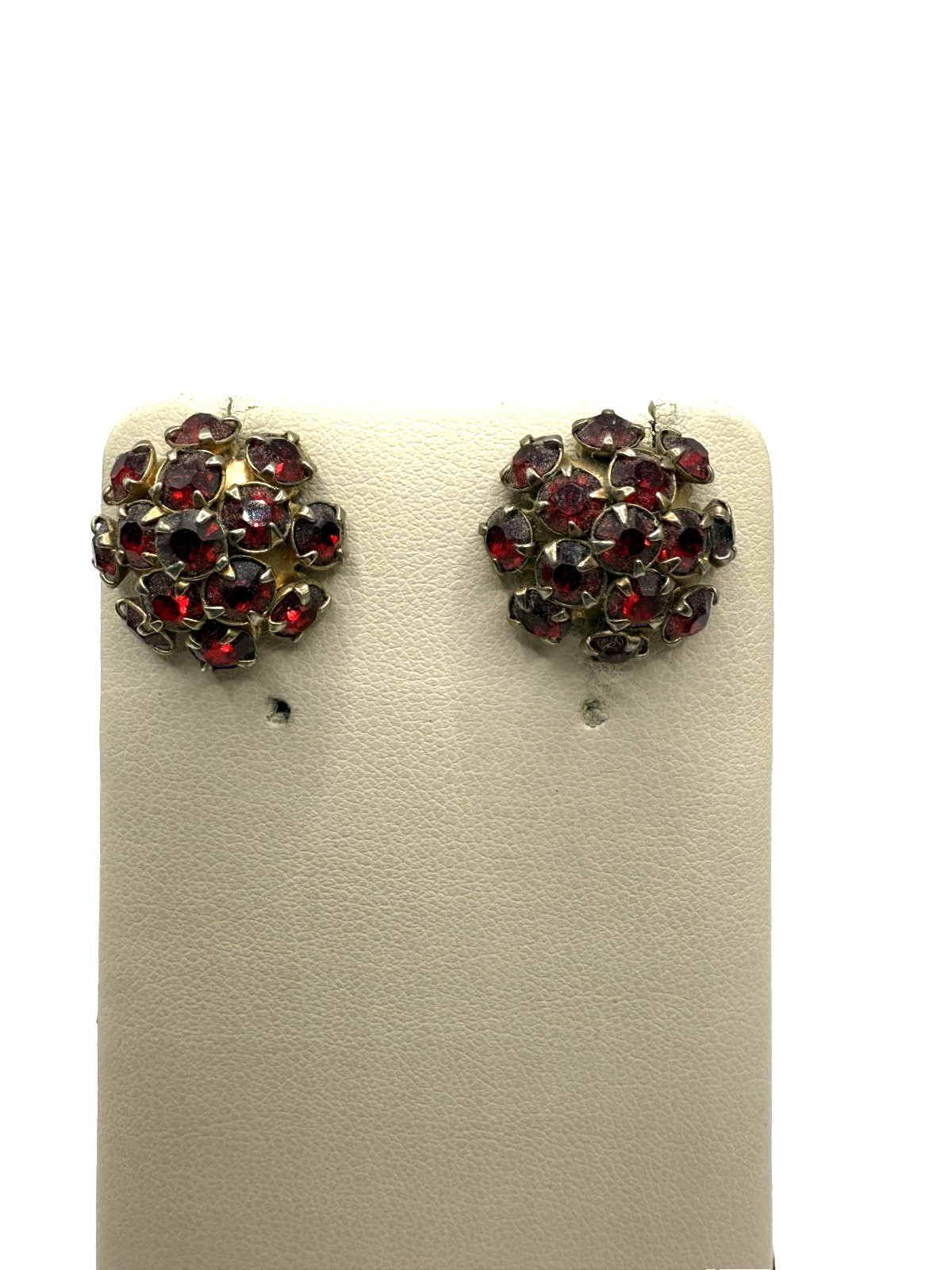 Vintage Ruby Red Rhinestone Cluster Earrings - Mi… - image 1
