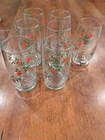 Set of 7 Vintage Anchor Hocking Red Climbing Rose Pattern 5.25” Tumblers Glasses
