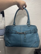 Coach Blue Satchel Top Handle Bag Silver Hardware Buckle Tag Stitch Accent