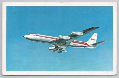 TWA StarStream Boeing 707 Jet Plane In Flight Airline Postcard 1968