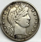 1913 P Barber Half Dollar, VF++, Philadelphia Mint, Low Mintage