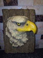 3D Eagle Head On Faux Wood Bark Look 10.75" X 7.75" Resin Amazing Detail Decor