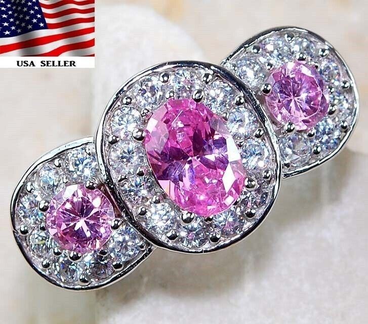 2CT Heat Treated Pink Topaz 925 Sterling Silver Ring Jewelry Sz 8 G1-1
