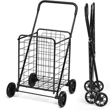 Folding Shopping Cart Heavy Duty Grocery Rolling Utility Cart with Handle Black