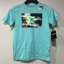 NWT Hurley Youth Boy s Sunset Palm Tree Color Shift Teal T-Shirt Tee Size XL New