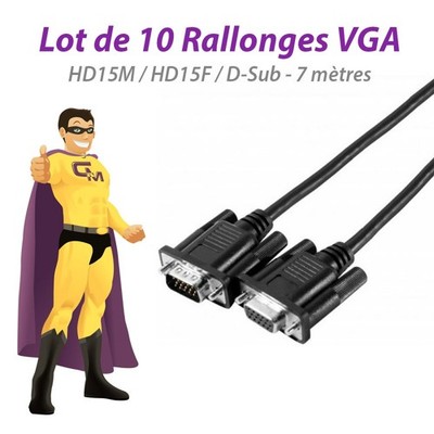 Pack x10 Verlängerungen VGA 7 Meter Stecker Buchse M/F 117830 HD15M HD15F D-Sub