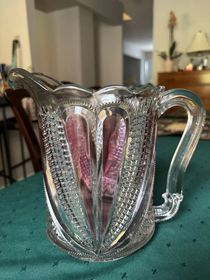 💥 EAPG by US GLASS BLAZING HEART Ruby/Gold Stained Pitcher c 1890-1910 ☆ RARE - Image 2 of 4