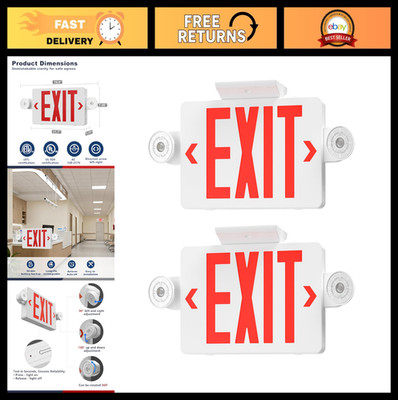 Emergency Exit Sign with LED Lights, Battery Backup, AC 120/277V, 2-Pack, Wall/C