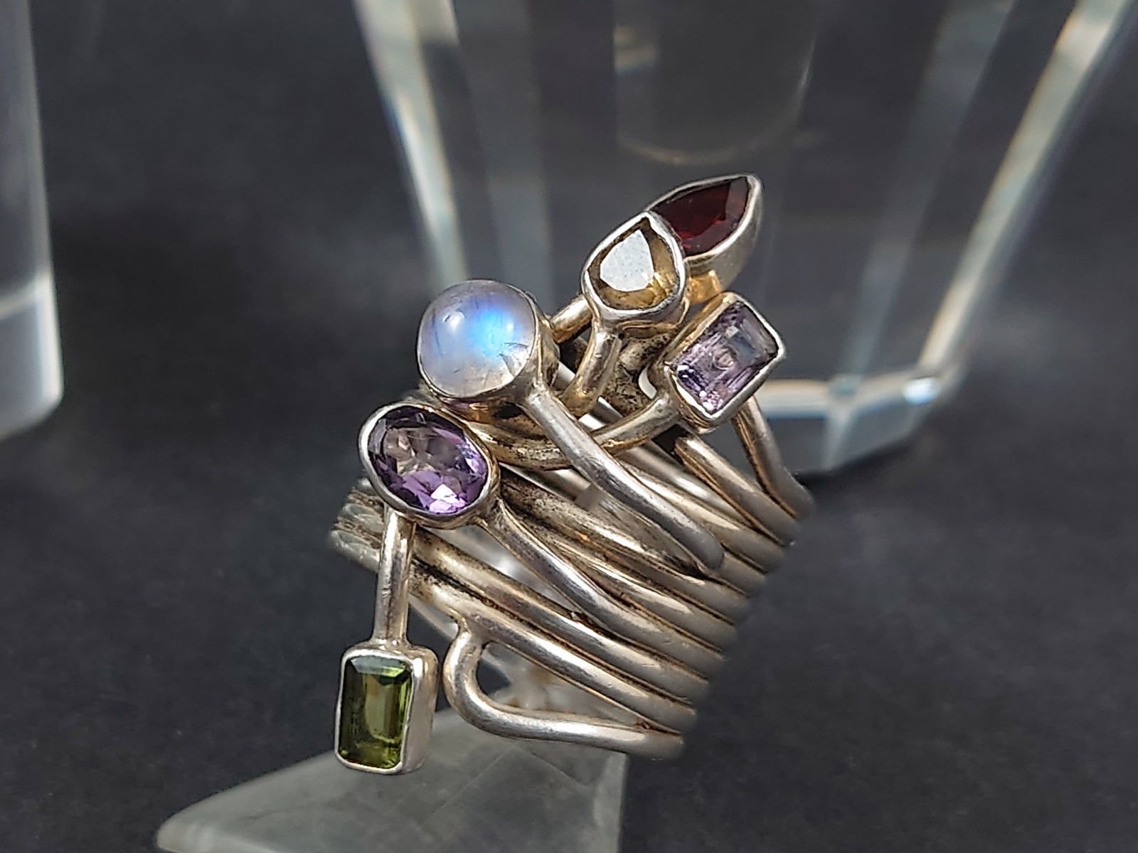 Striking Silver Multi Stone Statement Ring with a… - image 3