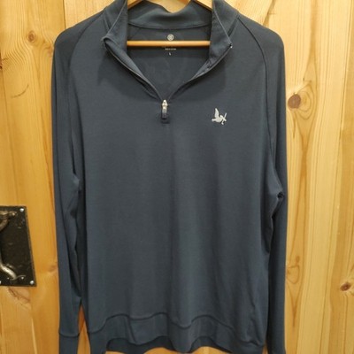 G/FORE Men s S Luxe Quarter Zip Mid Layer Golf Pullover Navy Blue Pelican Logo