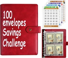 100 Envelopes Money Saving Challenge Binder, Fun and Easy Savings System Red 