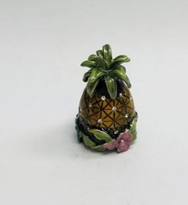Hand Crafted Small Decorative Pineapple Trinket Box, Hand-Enameled Pewter with