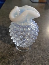 Vintage Fenton White Opalescent Ruffled Hobnail Small Vase