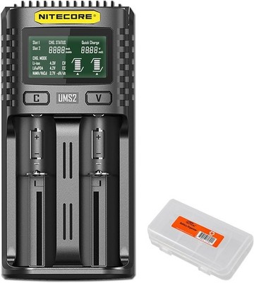 Nitecore UMS2 Intelligent Dual-Slot Quick USB-C Battery Charger for Black 