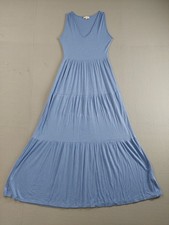 See You Monday Women Dress L Blue A Line Sleeveless Maxi Loose Fit V Neck Casual