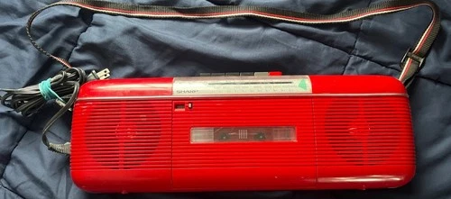 Vtg 80s Red SHARP QT-50 (R) Radio Cassette Boombox TESTED WORKING BOOMBOX STRAP