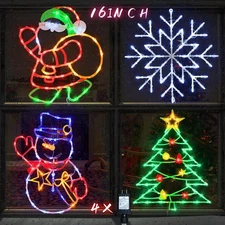 Christmas Decorations - 16" Christmas Window Silhouette Lights - 4 Pack Colou...