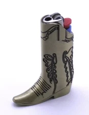 Cowboy Boot Lighter Metal Lighter Case - for Mini Bic J5 - Gold