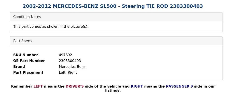 Mercedes-Benz SL500 2002-2012 - Barra de dirección 2303300403 Foto 4 de 4