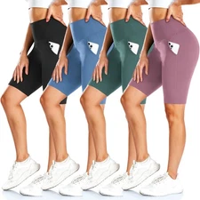 FULLSOFT Women’s Biker Shorts 4 Pack Pockets High Waisted Tummy Control Yoga ...