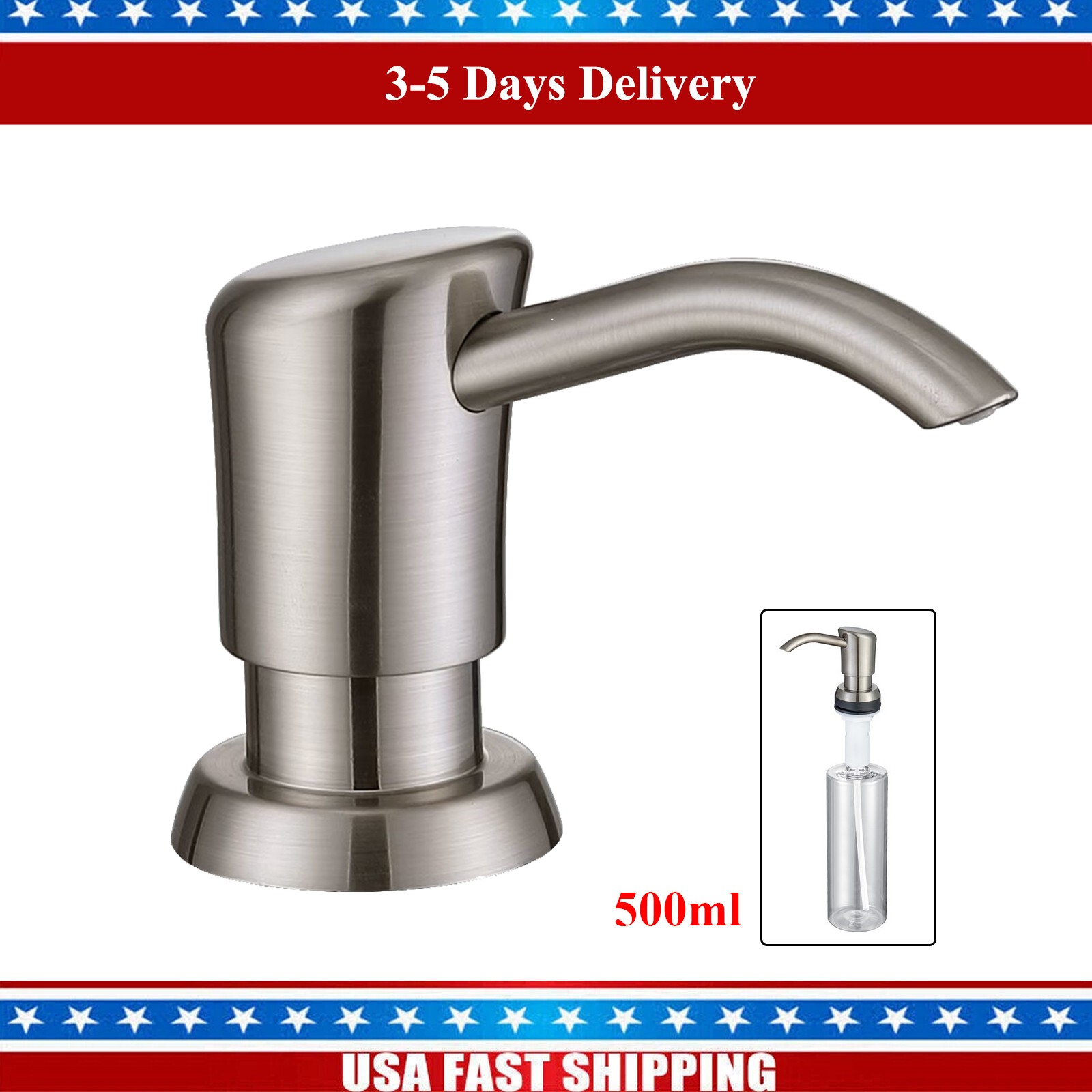 Built in Kitchen Sink Soap Dispenser with 17 oz Large Bottle (Brushed Nickel)