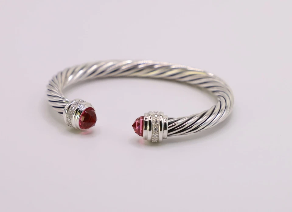 Brazalete David Yurman Plata de Ley 7mm Cable Turmalina con Diamantes Talla M Foto 4 de 4