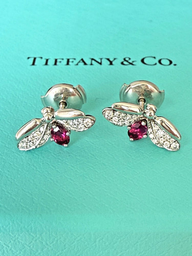 TIFFANY & CO Platinum Paper Flower Firefly Diamonds/Rubellite Earrings