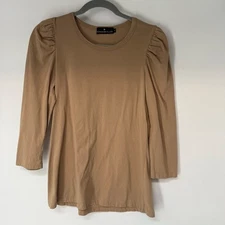 Pomander Place Tuckernuck Vesty Long Sleeve Crewneck Top Women's Sz M Tan Cotton