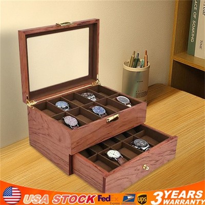 2 Schicht Uhrenbox 20 Steckpl?tze Grosse Kapazit?t Uhren Vitrine Schmuck Schrank