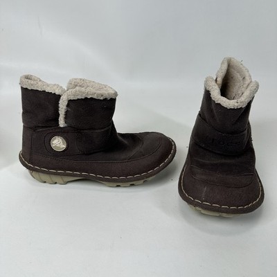 Crocs Kids Winter Boots Size 13 Brown Faux Suede Sherpa Lined Slip On Shoes