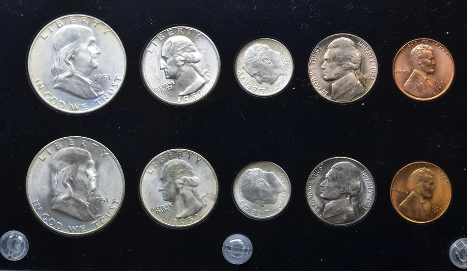 1951 P, D & S U.S CHOICE/GEM/BU MINT SET 15 COINS FULL BELL FRANKLINS CHOICE - Image 4 of 4