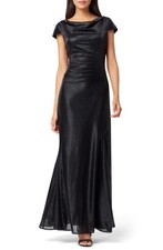 Tahari Women's Metallic A-Line Cap Sleeve Full Length Gown -(Black, Size: 16)NEW