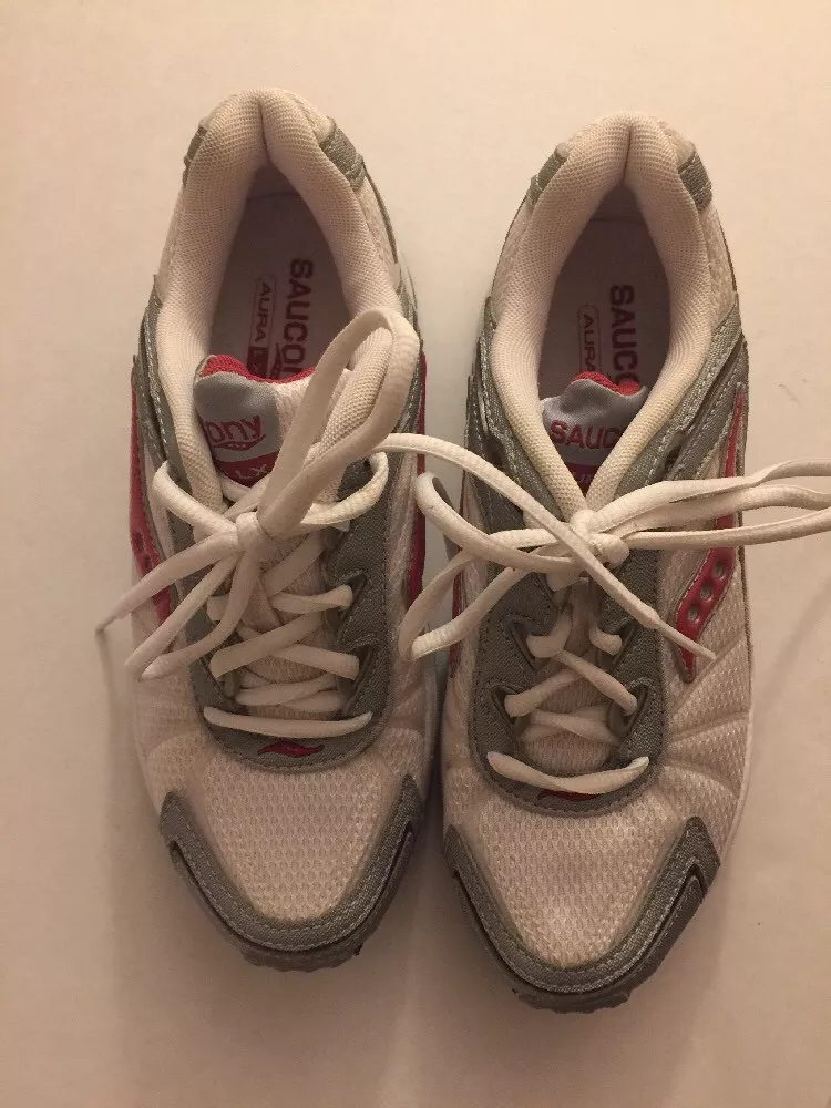 Women s Saucony Aura LX Running Tennis Shoes White Silver Size 6