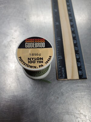 Gudebrod Nylon Rod Winding Dark Green and Gold 100 yd Spool Rare Color!