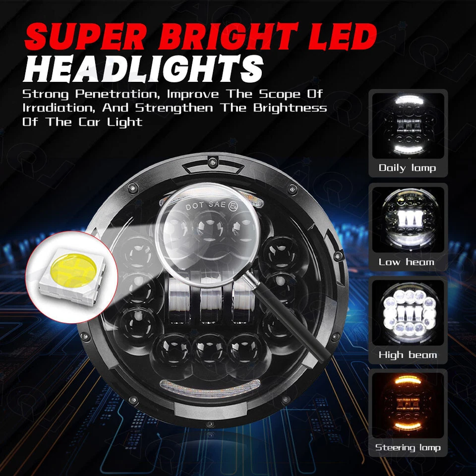 Pair 7" LED Headlights fit for Chevrolet C10 Pickup 1962 1963 1964 1965-1980 Foto 3 de 4