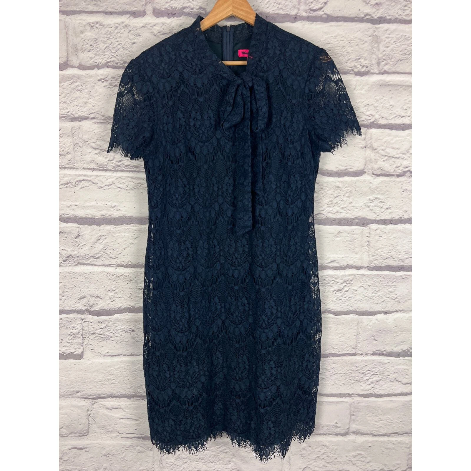 VETEMENTS Abito donna BETSEY JOHNSON 10 blu navy pizzo cravatta fiocco tubino foderato preppy